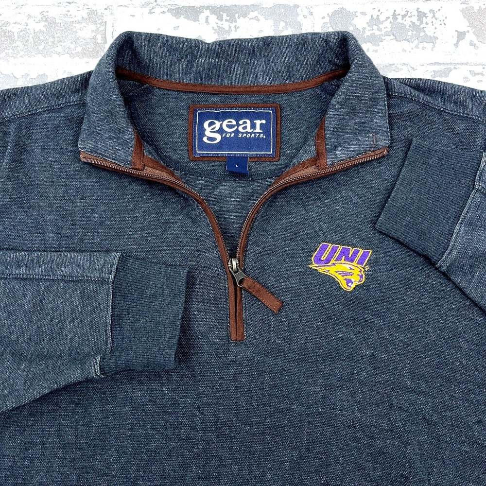 Northern Iowa Panthers Sweater Men Large Gray Pullover Quarter 1/4 Zip UNI Adult